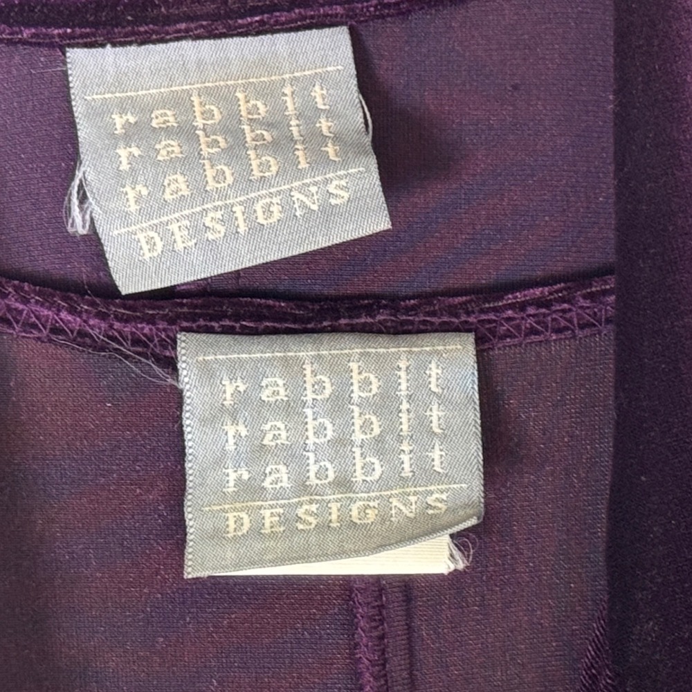 Vtg Rabbit Rabbit Rabbit Womens Size 12 Purple Velvet 2Pc Dress Jacket Set - Picture 2 of 13